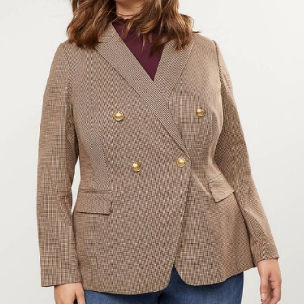 Lane Bryant 28 blazer plaid double breasted blazer